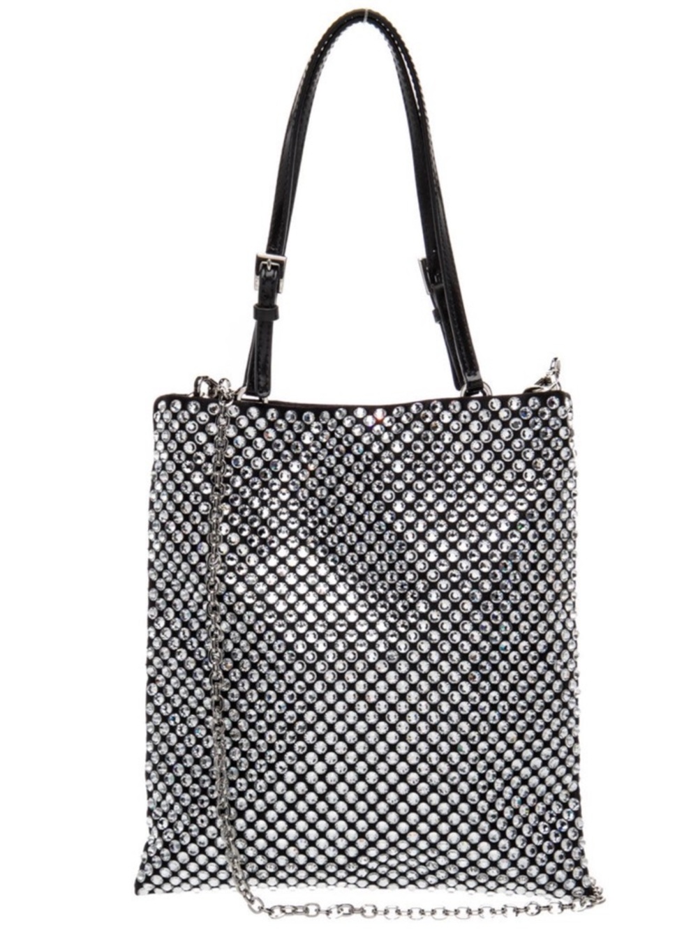 Prada Crystal Rhinestone Top Handle Mini Bag Black Satin Triangle Logo - Picture 4 of 6